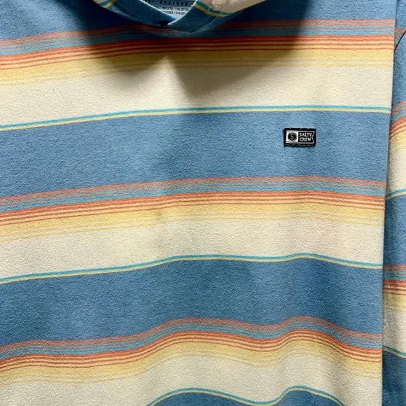 Salty Crew Men’s Medium Striped Technical Tee Hoodie with Blue and Yellow Tones - Picture 2 of 5
